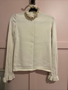 & Other Stories Cream Ruffle-Trim Long Sleeve Top